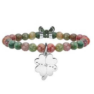 1 - Kidult bracelet 731120 pendant with cloverleaf in 316L steel and jasper Nature collection