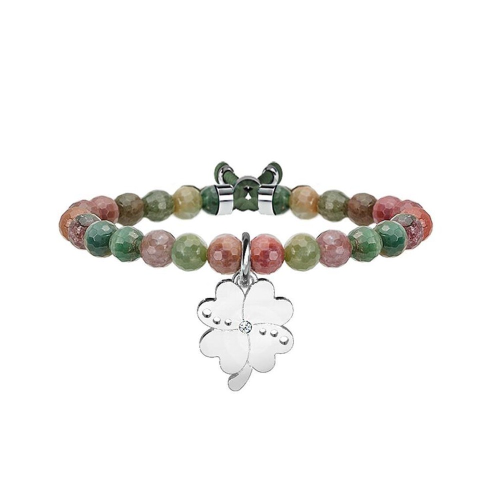 1 - Kidult bracelet 731120 pendant with cloverleaf in 316L steel and jasper Nature collection