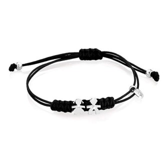 1 - Bracelet Le Bebè LBB303 black nautical lanyard with baby and girl in 18Kt Gold with diamond