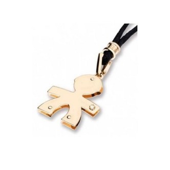 1 - Le Bebè Pendant LBB013-N black nautical lanyard with 9 kt yellow gold child with diamond