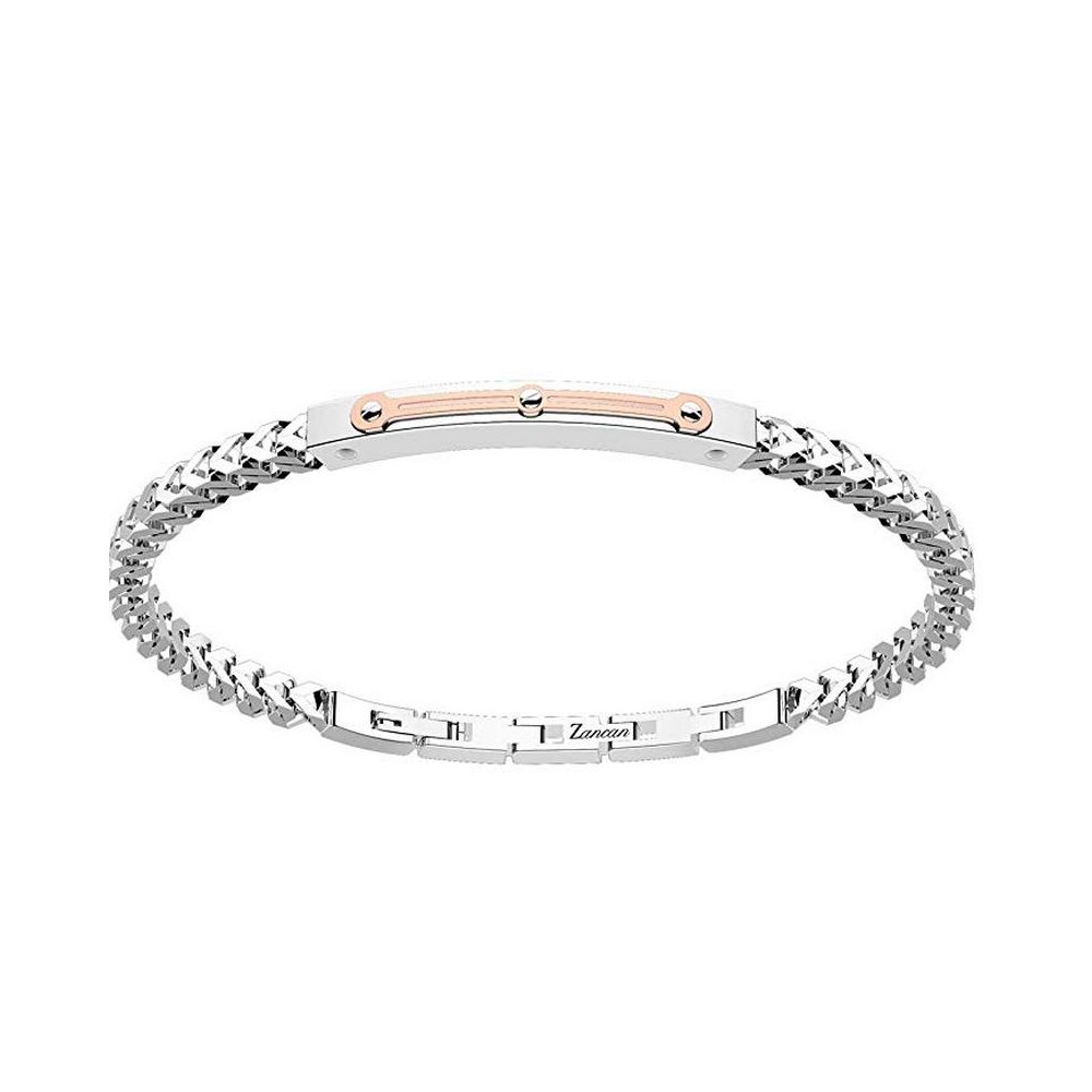 1 - Bracciale Zancan uomo EHB150 in acciaio 316L con placca in PVD Oro rosa