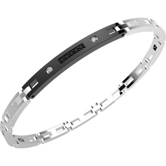 1 - Bracciale Zancan uomo EHB104 in acciaio 316L con spinelli neri e zaffiri bianchi