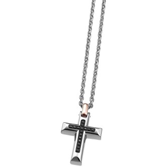 1 - Zancan EHC051 necklace in 316L steel cross pendant with black spinels Hi Teck collection