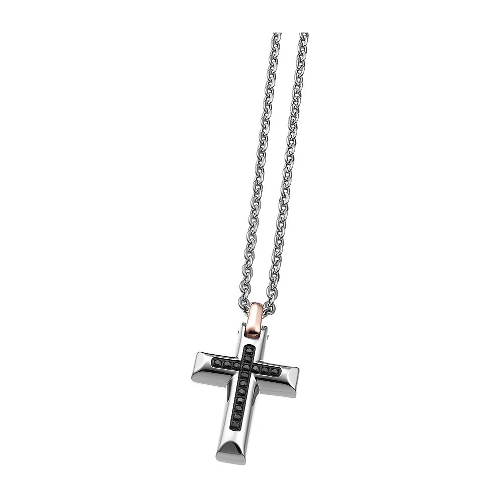 1 - Zancan EHC051 necklace in 316L steel cross pendant with black spinels Hi Teck collection