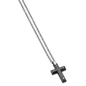 1 - Zancan EHC053 necklace in 316L steel cross pendant with black spinels Hi Teck collection