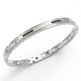 1 - Bracciale Zancan uomo EHB091 in acciaio 316L con spinello neri  collezione Hi Teck.