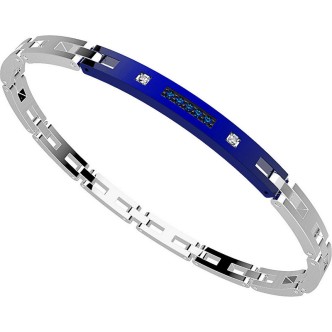 1 - Bracciale Zancan uomo EHB103 in acciaio 316L con spinelli blu e zaffiri bianchi collezione Hi Teck.