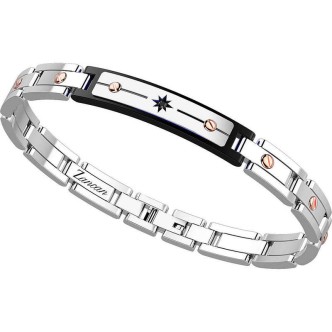 1 - Bracciale Zancan uomo EHB136-N in acciaio 316L con spinelli neri collezione Hi Teck.