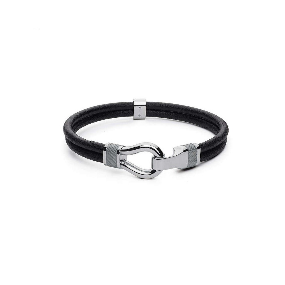 1 - Bracciale Uomo Brosway BIN11A in pelle con gioiello in acciaio collezione Clint