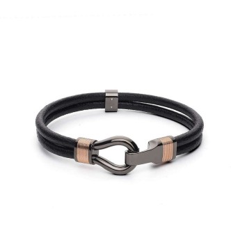 1 - Bracciale Uomo Brosway BIN14A in pelle con gioiello in acciaio PVD Oro rosa collezione Clint