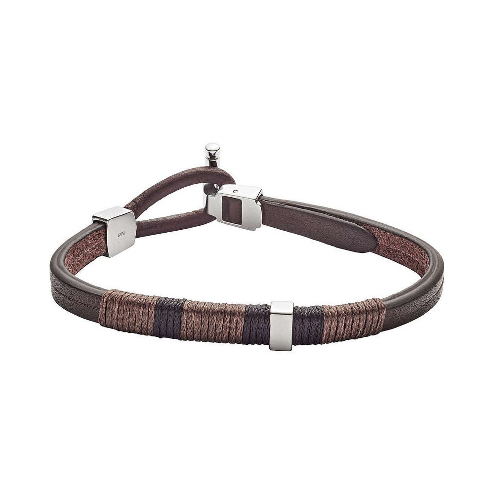 1 - Fossil Man Bracelet JF02929040 in brown leather and polished finish steel