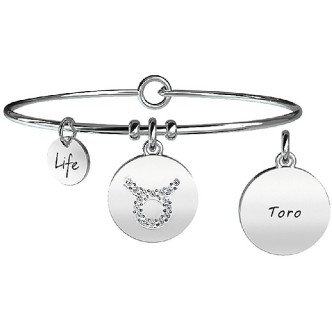 1 - Bracciale Kidult 231580 in acciaio 316L ciondolo con segno ariete e cristalli collezione Symbols