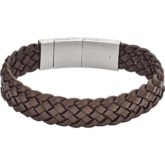 1 - Fossil Men's Bracelet JF02933040 in brown leather and polished finishing steel Vintage collection