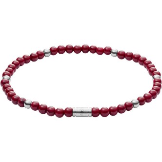 1 - Fossil Man Bracelet JF02941040 with red beads and steel Vintage collection