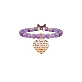 1 - Kidult Amethyst bracelet with 316L steel pendant and crystals Love collections