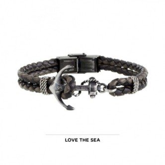 1 - Bracciale Marlù uomo 13BR055N acciaio e pelle collezione Love The Sea