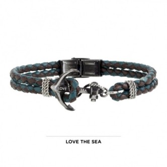 1 - Bracciale Marlù uomo 13BR055V acciaio e pelle collezione Love The Sea