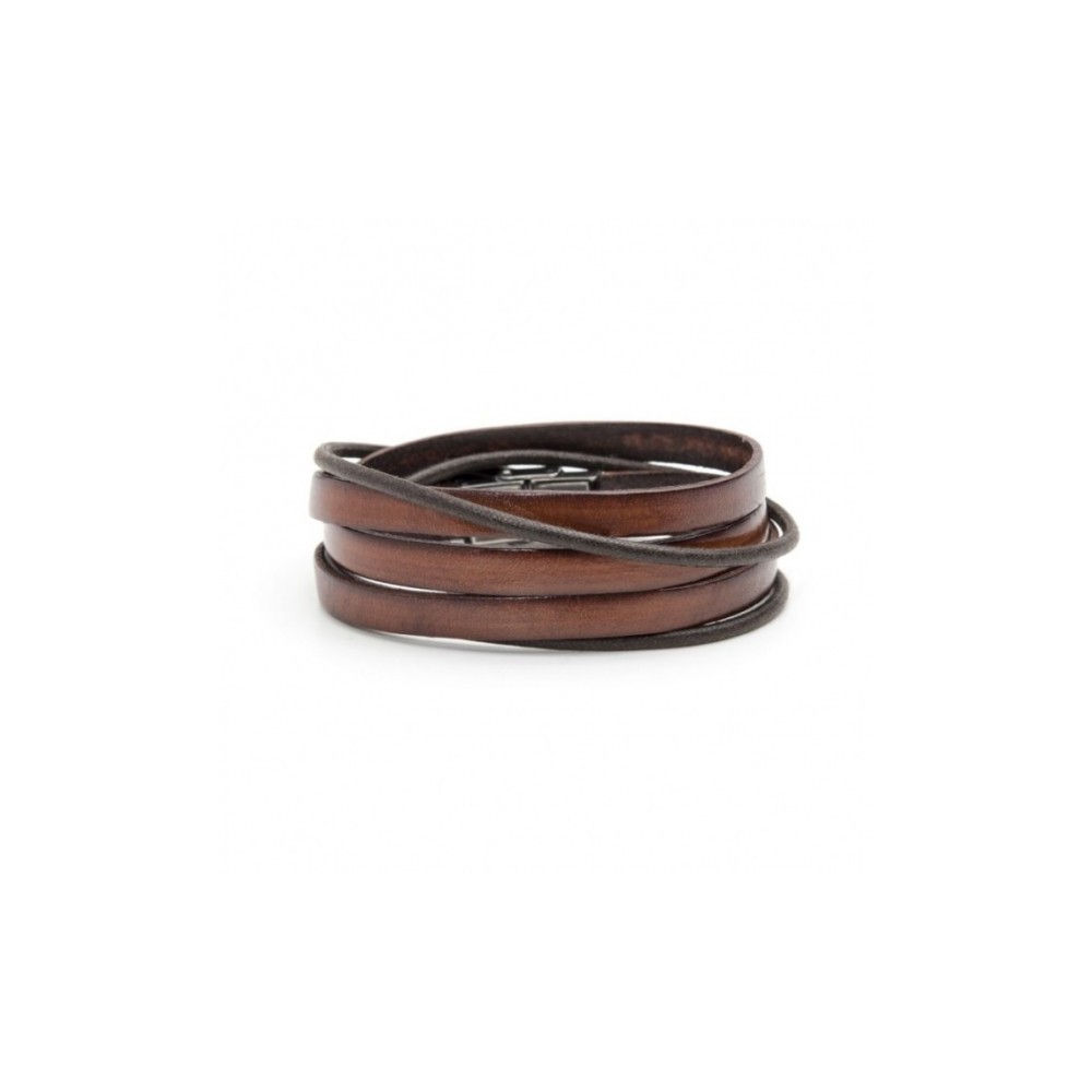 1 - Marlù man bracelet 4BR1806M leather and steel Man Trendy collection