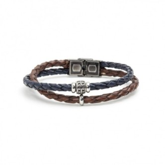 1 - Marlù men's bracelet 4BR1801BM leather and steel Man Trendy collection