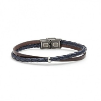 1 - Marlù men's bracelet 4BR1803MB leather and steel Man Trendy collection