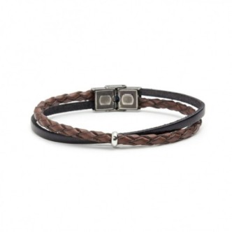 1 - Marlù men's bracelet 4BR1803NM leather and steel Man Trendy collection