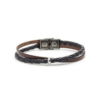 1 - Marlù men's bracelet 4BR1803MN leather and steel Man Trendy collection