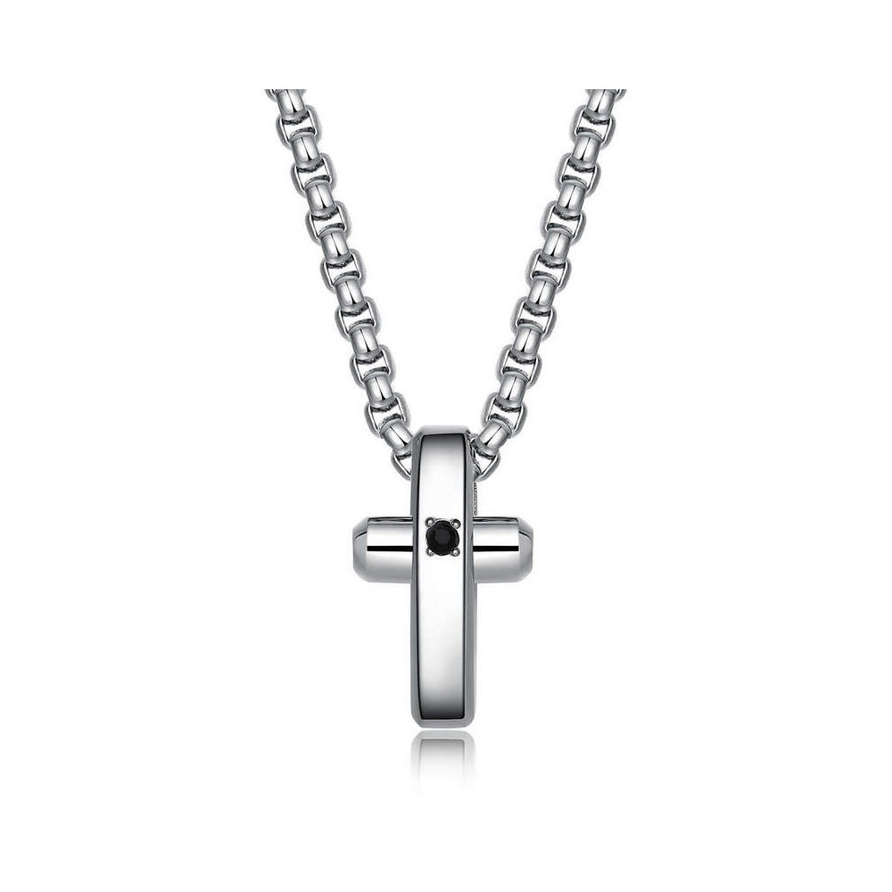 1 - Collana Uomo Brosway BRX09 croce  in acciaio lucido e Swarovski collezione Crux