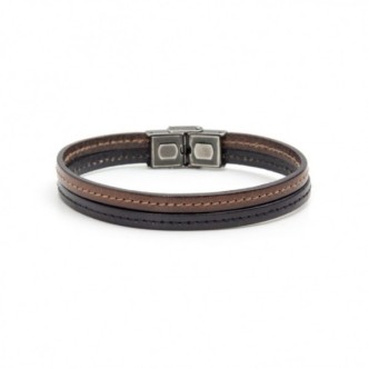 1 - Marlù 4BR1800NM leather and steel bracelet Man Trandy collection