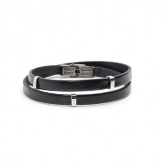 1 - Bracciale Marlù 4BR1807N cuoio ed acciaio collezione Man Trandy