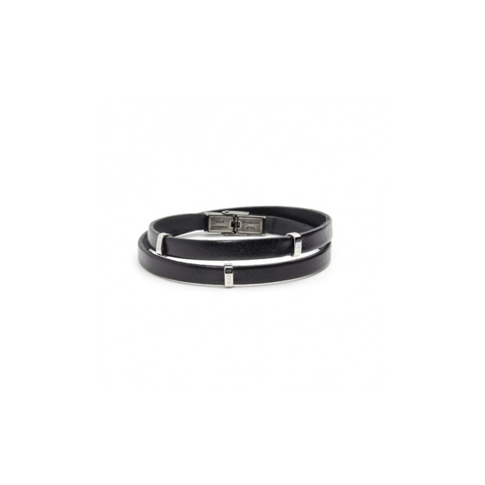 1 - Marlù 4BR1807N leather and steel bracelet Man Trandy collection