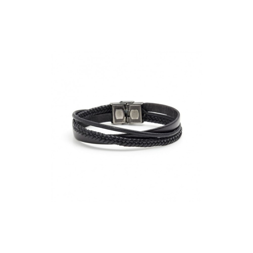 1 - Marlù 4BR1799N leather and steel bracelet Man Trandy collection