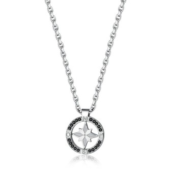 1 - Collana Uomo Brosway BVY01 con rosa dei venti in acciaio e Swarovski collezione Voyage