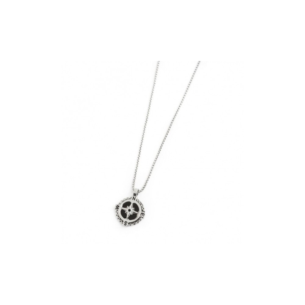 1 - Marlù 4CN1625N wind rose necklace in steel Man Class collection