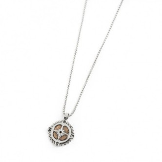 1 - Marlù 4CN1625M wind rose necklace in steel and wood Man Class collection