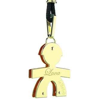 1 - Pendant Le Bebè LBB005 Gold 9Kt boy version puppy with black leather lanyard