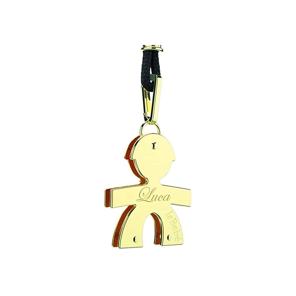 1 - Pendant Le Bebè LBB005 Gold 9Kt boy version puppy with black leather lanyard