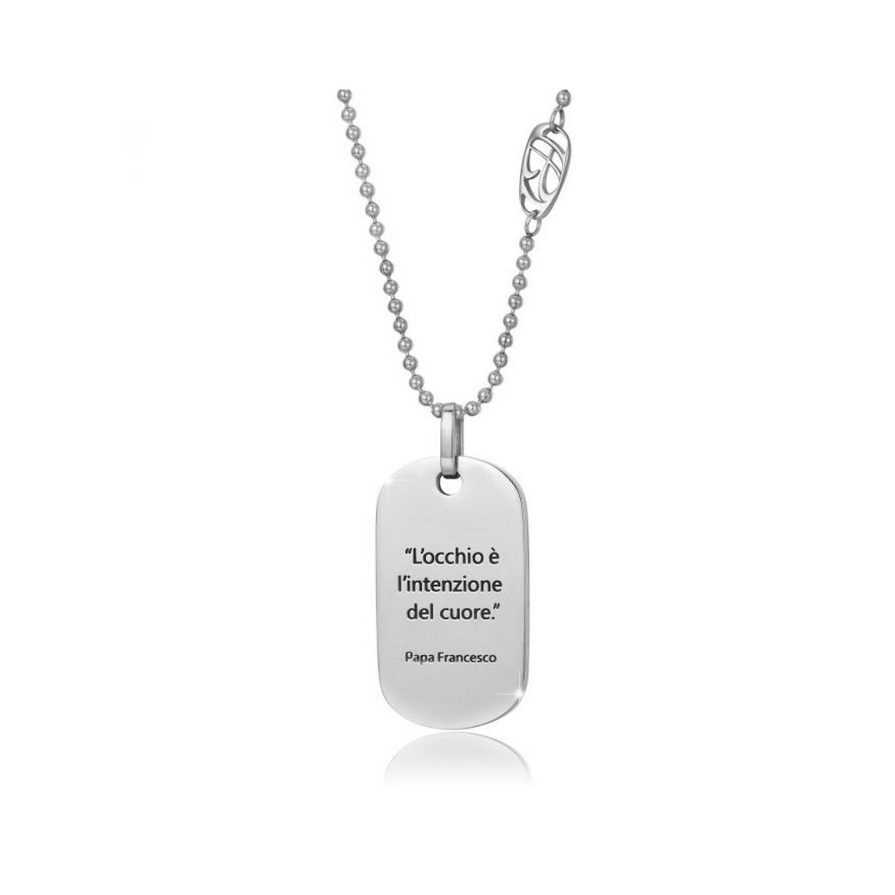 1 - Necklace Luca Barra CA419 pendant with sentence of Pope Francis in 316L steel and black enamel.