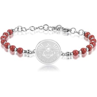 1 - Bracciale Brosway BHK219 con pietre Diaspro rosso e ciondolo Sacro Cuore in acciaio collezione Chakra