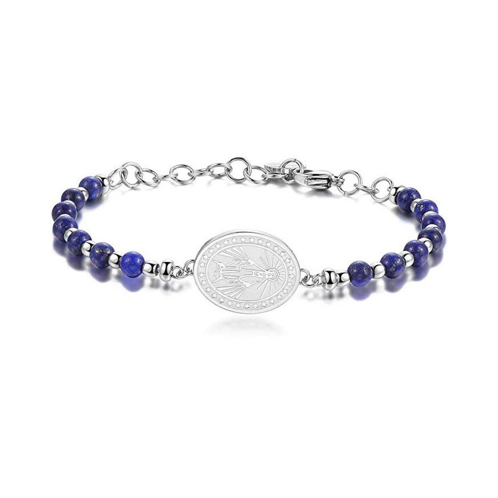 1 - BHK218 Brosway bracelet with blue lapis lazuli and Chakra collection with Virgin Mary in steel collection