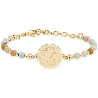 1 - BHK222 Brosway bracelet with amazonite spheres and PVD Gold steel pendant. Chakra collection