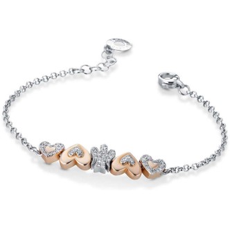 1 - Bracciale Roberto Giannotti GIA336 cuori ed angelo in argento bianco e rosato con zirconi