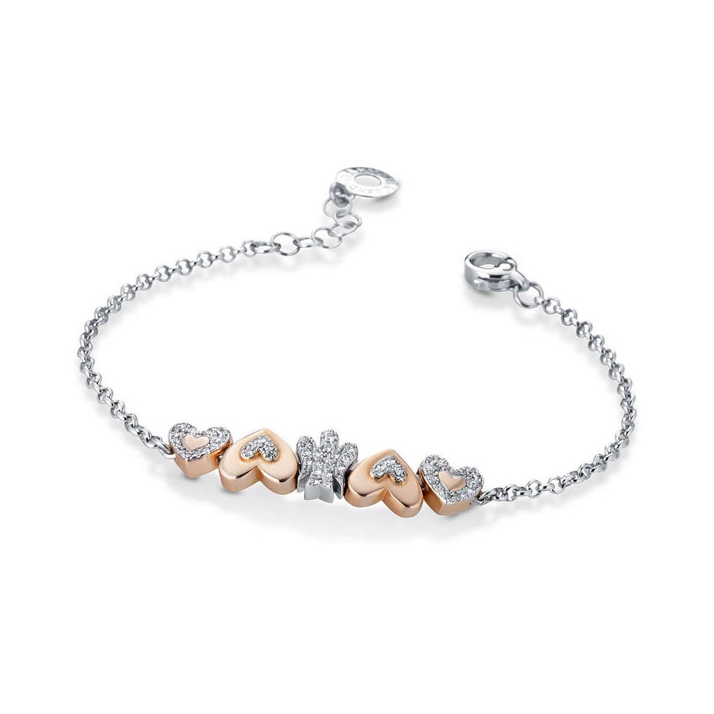 1 - Bracciale Roberto Giannotti GIA336 cuori ed angelo in argento bianco e rosato con zirconi