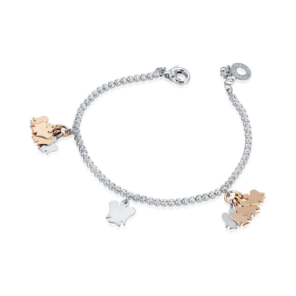 1 - Bracciale Roberto Giannotti GIA338  angeli in argento bianco e rosato con zirconi bianchi