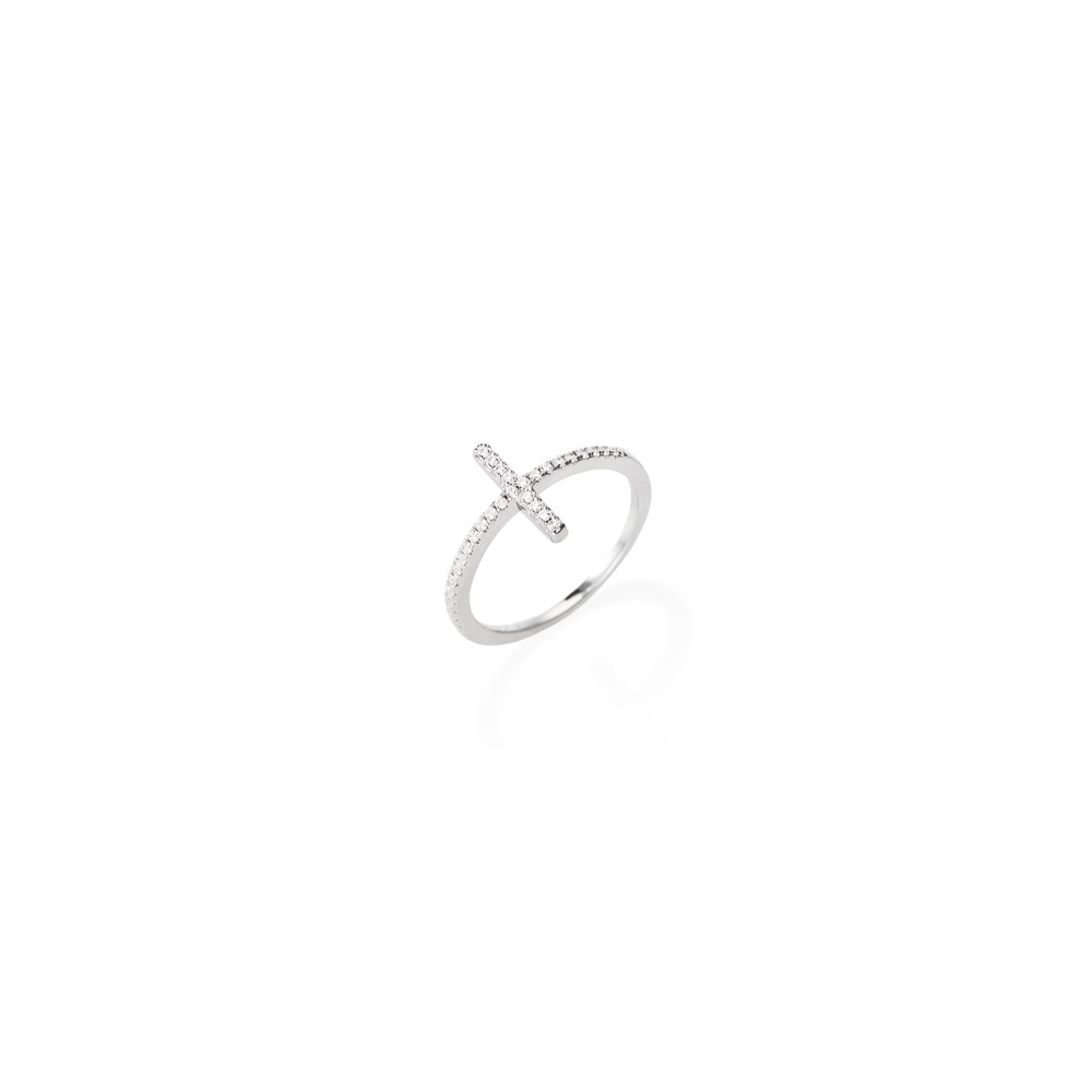 1 - Cross ring with diamonds Amen woman RCRBBZ-18 Silver 925 Diamond collection