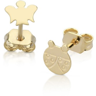 1 - Earrings Roberto Giannotti NKT244 with angel and ladybug in 9 Kt yellow gold