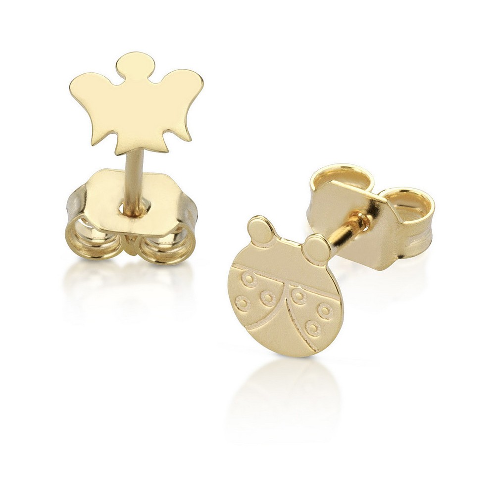 1 - Earrings Roberto Giannotti NKT244 with angel and ladybug in 9 Kt yellow gold