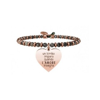 1 - Bracciale Kidult 731440 acciaio 316L con labradorite e cuore PVD Rosè collezione Love