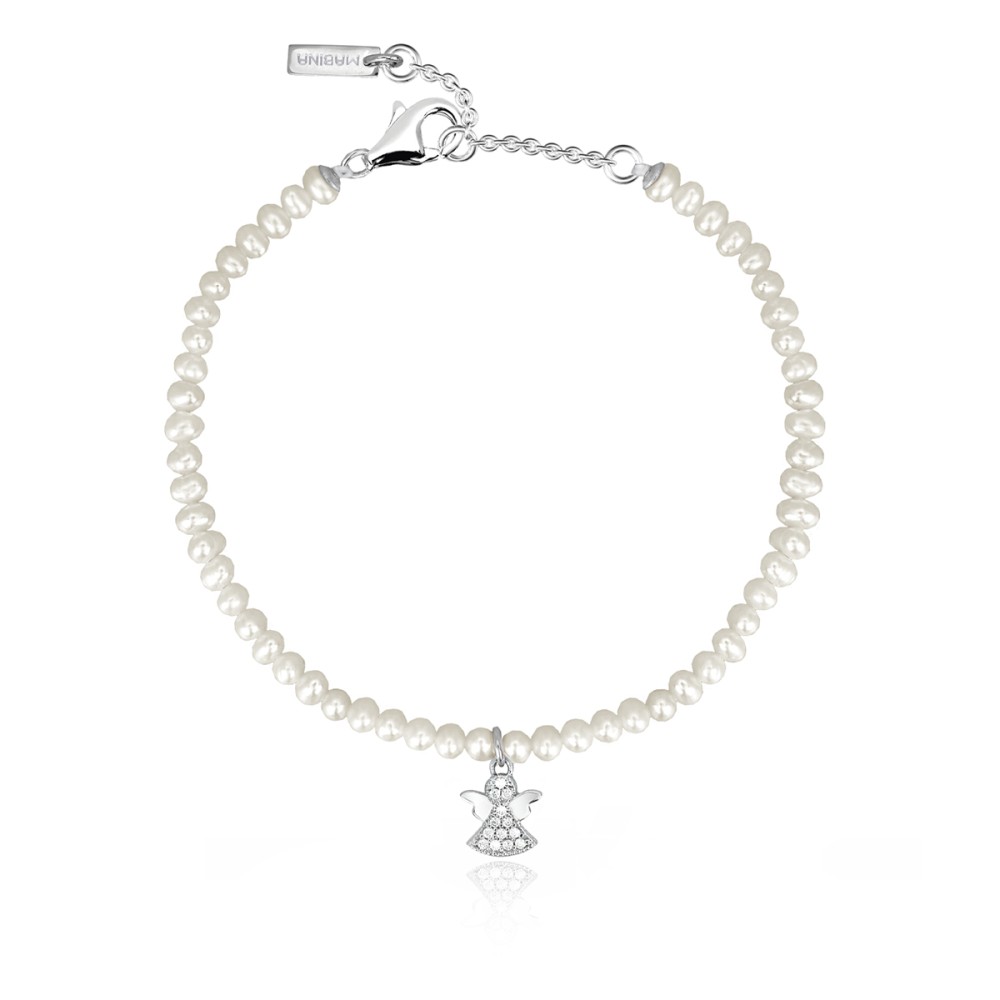 1 - Bracelet with pearls and angel Mabina woman 533256 Silver 925