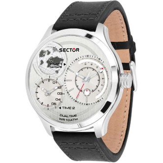 1 - Sector Watch Dual Time Analog R3251504002 Traveler Leather Strap