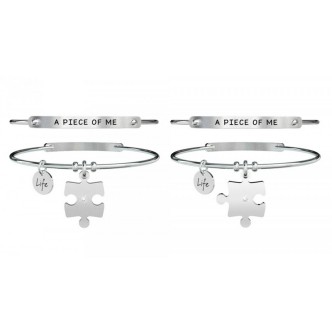 1 - Two bracelets Kidult 731361 316L stainless steel Puzzle pendant with crystals Love collection